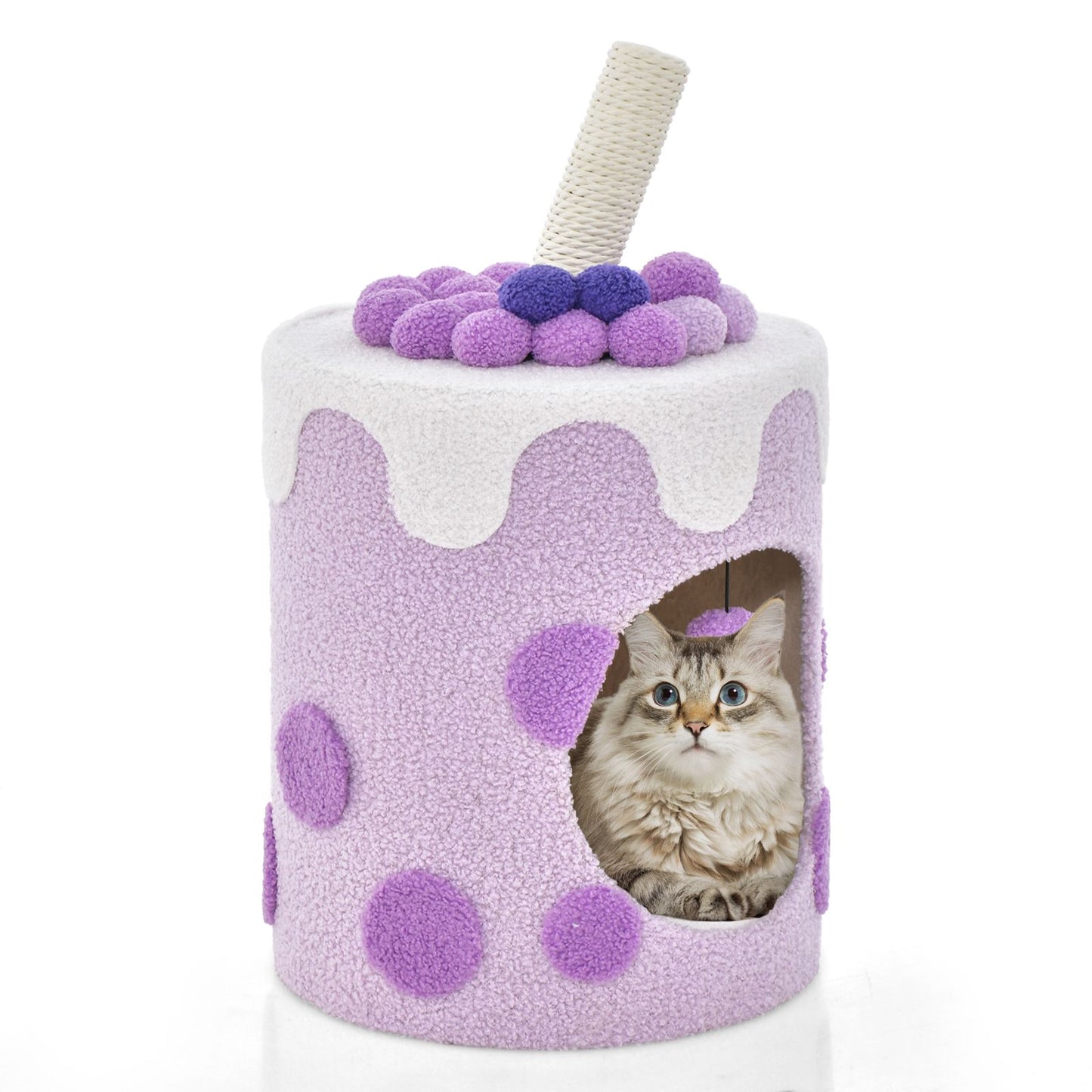 Charming Bubble Tea Cat Tree Tower with Interactive Scratching Post and Cozy Condo