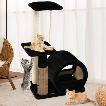Multi-Tiered Cat Climbing Tower with Grooming Brush and Sisal Rope