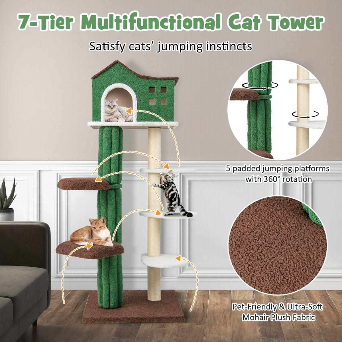 7-Tier Contemporary Cat Tree with Sisal Scratching Posts