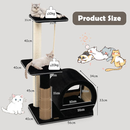 Multi-Tiered Cat Climbing Tower with Grooming Brush and Sisal Rope