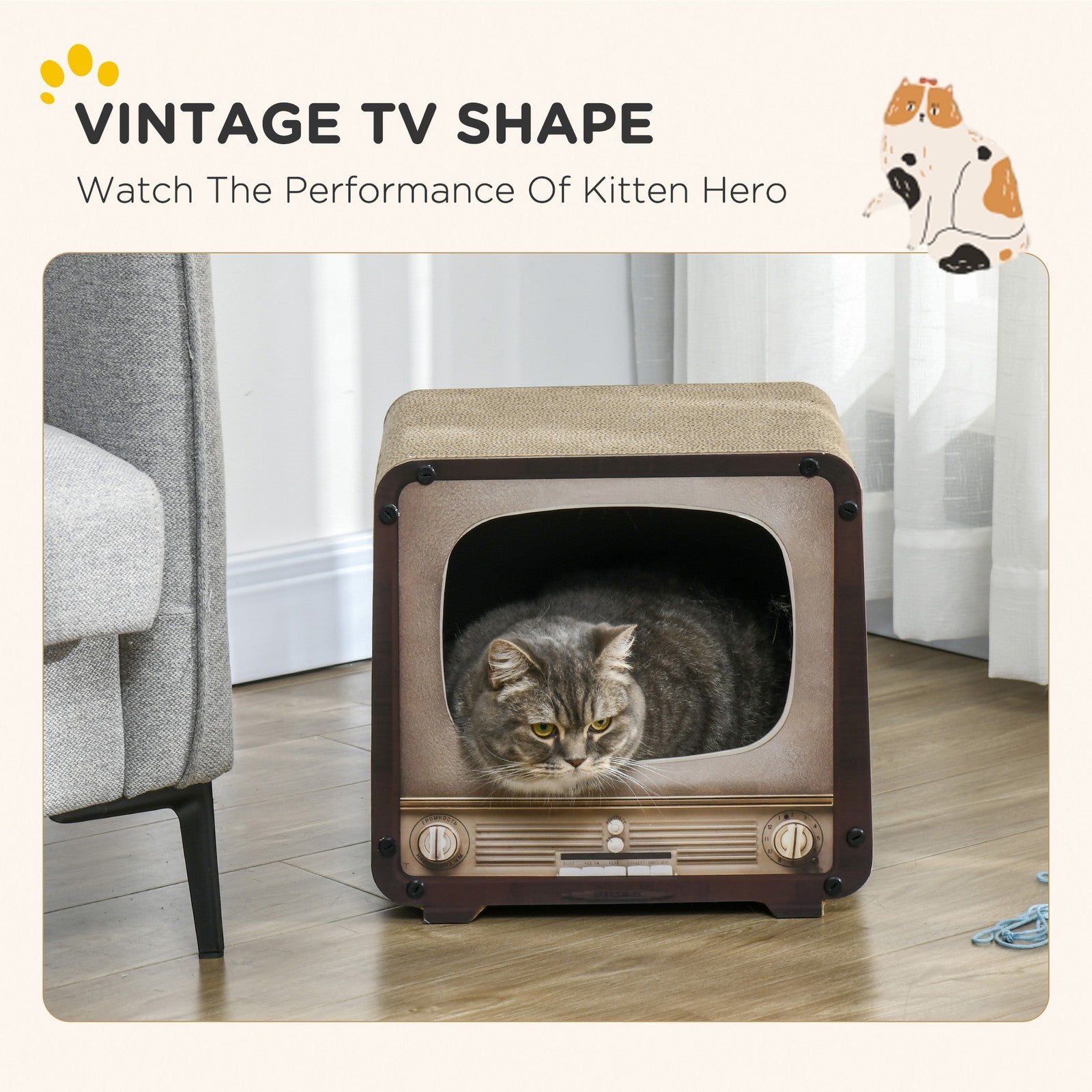 Charming Vintage TV Cat House & Scratcher: 2-In-1 Fun with Catnip for Your Feline Friend!