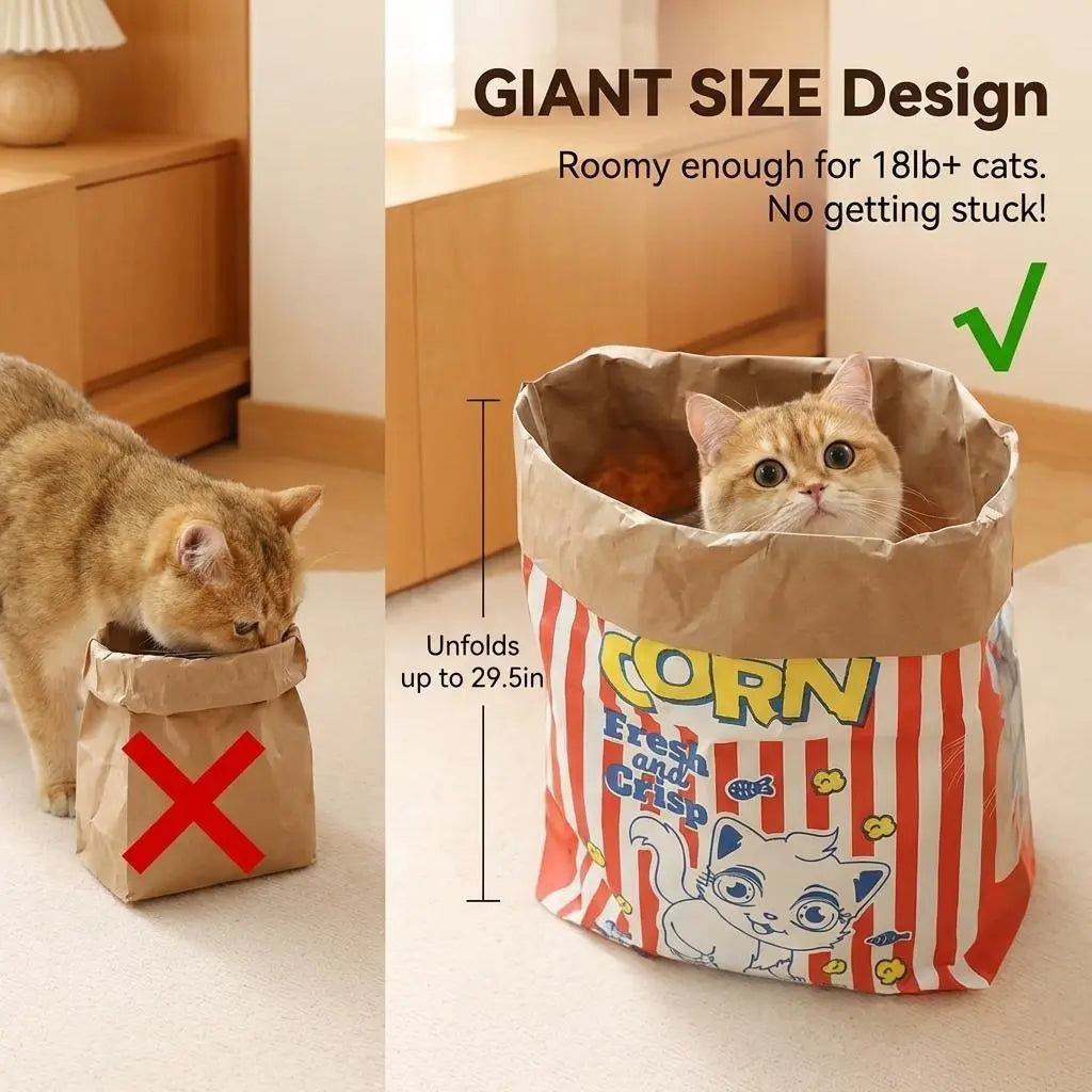 Giant Crinkle Bag Tunnel Toy for Indoor Cats - 29.5 x 13.8 Inch Collapsible Interactive Hideaway with Crinkle Sound for Kittens, Rabbits, and Ferrets