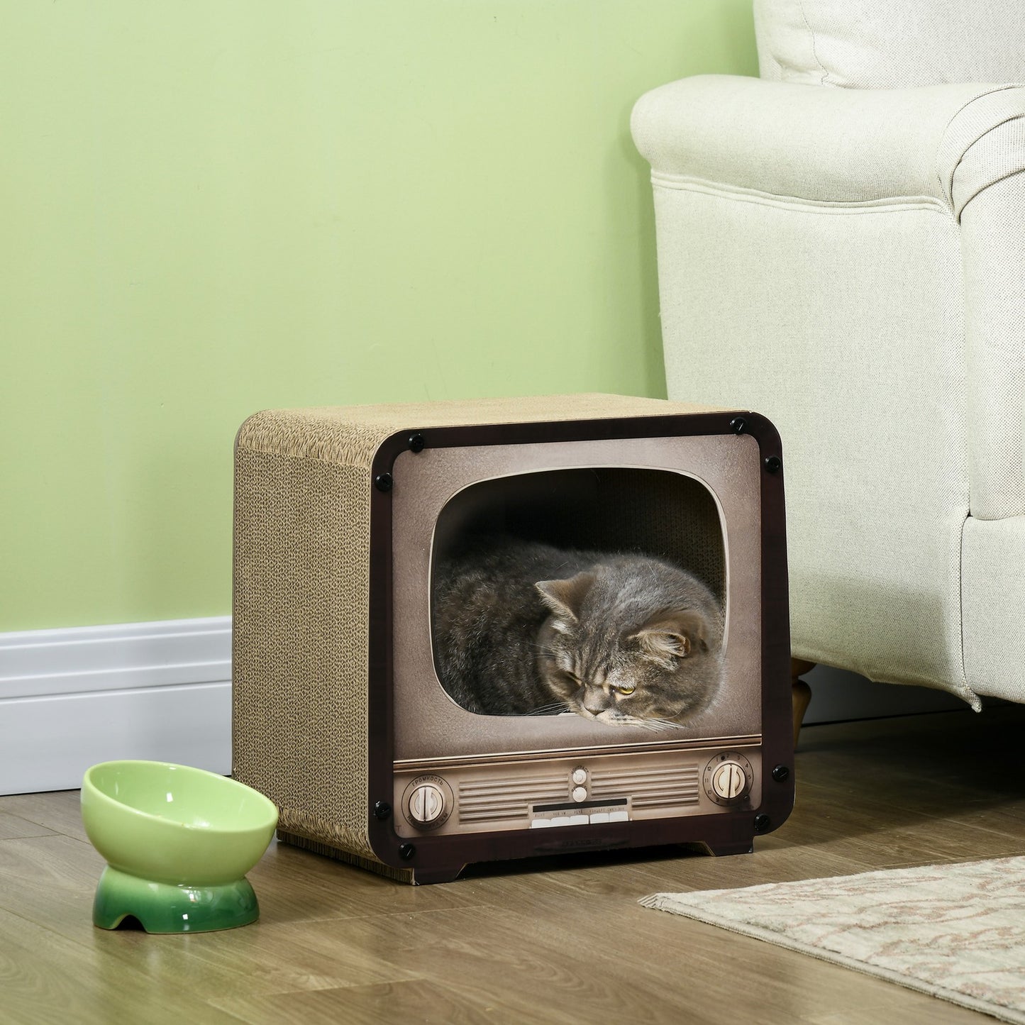 Charming Vintage TV Cat House & Scratcher: 2-In-1 Fun with Catnip for Your Feline Friend!