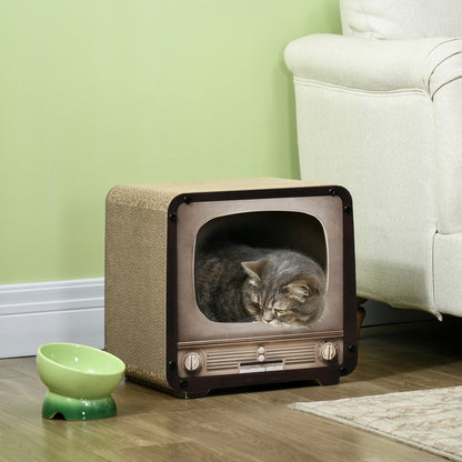Charming Vintage TV Cat House & Scratcher: 2-In-1 Fun with Catnip for Your Feline Friend!