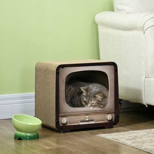 Charming Vintage TV Cat House & Scratcher: 2-In-1 Fun with Catnip for Your Feline Friend!