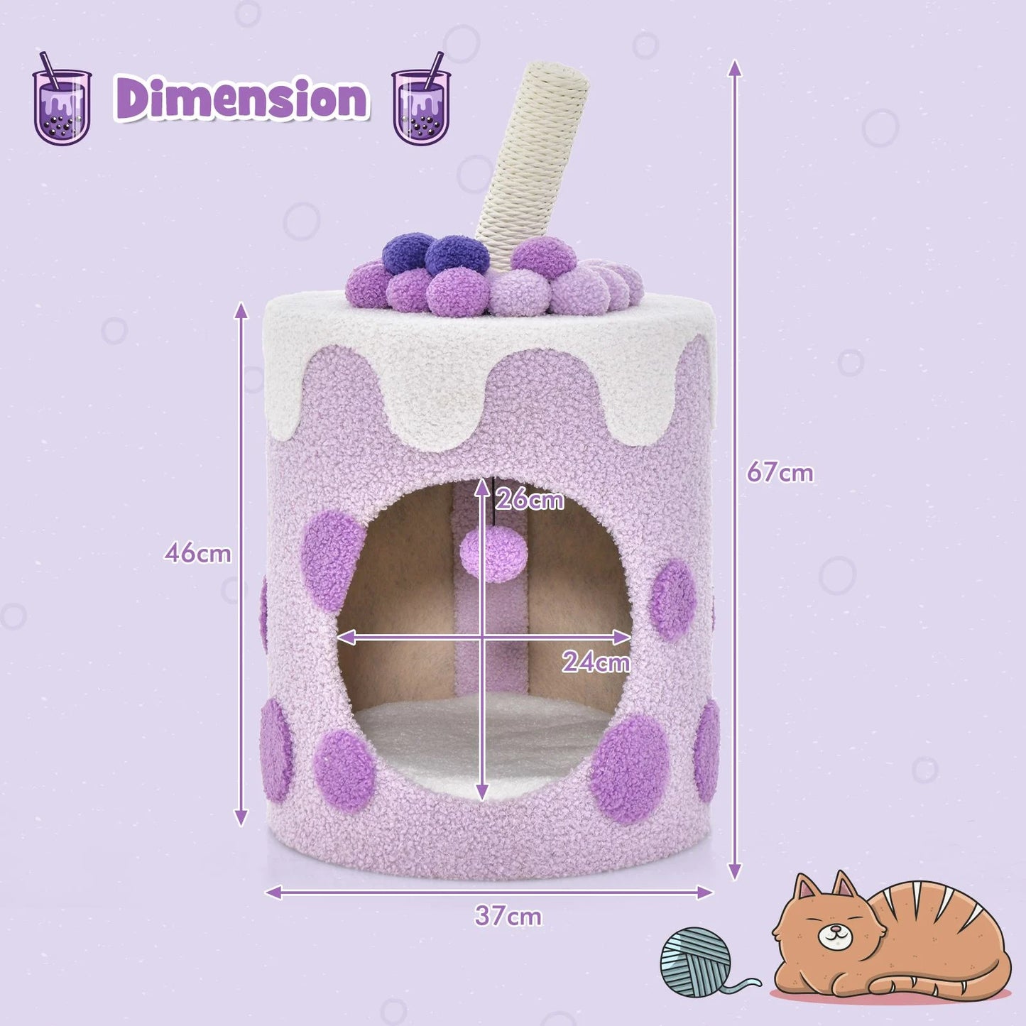 Charming Bubble Tea Cat Tree Tower with Interactive Scratching Post and Cozy Condo