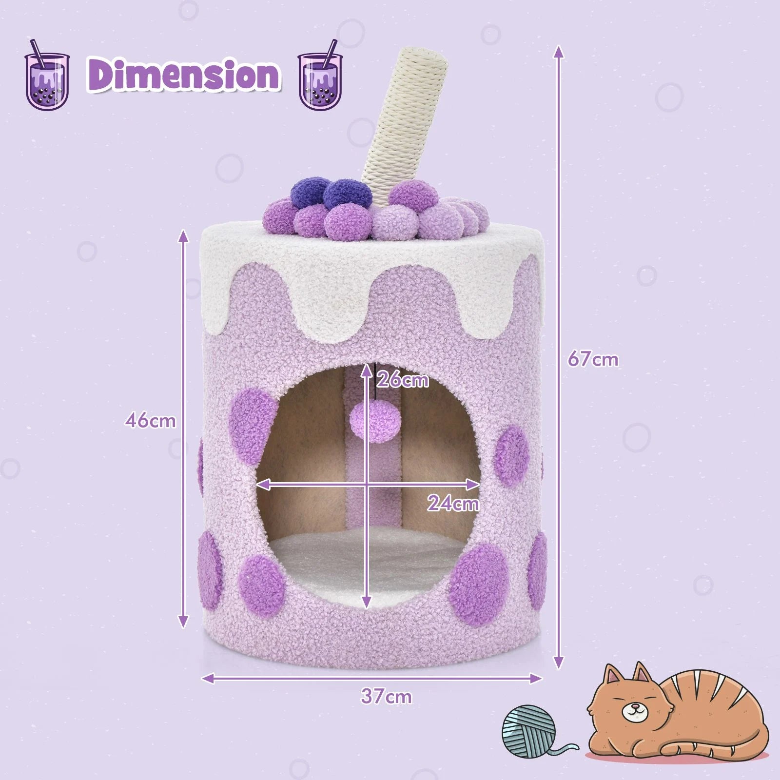 Charming Bubble Tea Cat Tree Tower with Interactive Scratching Post and Cozy Condo