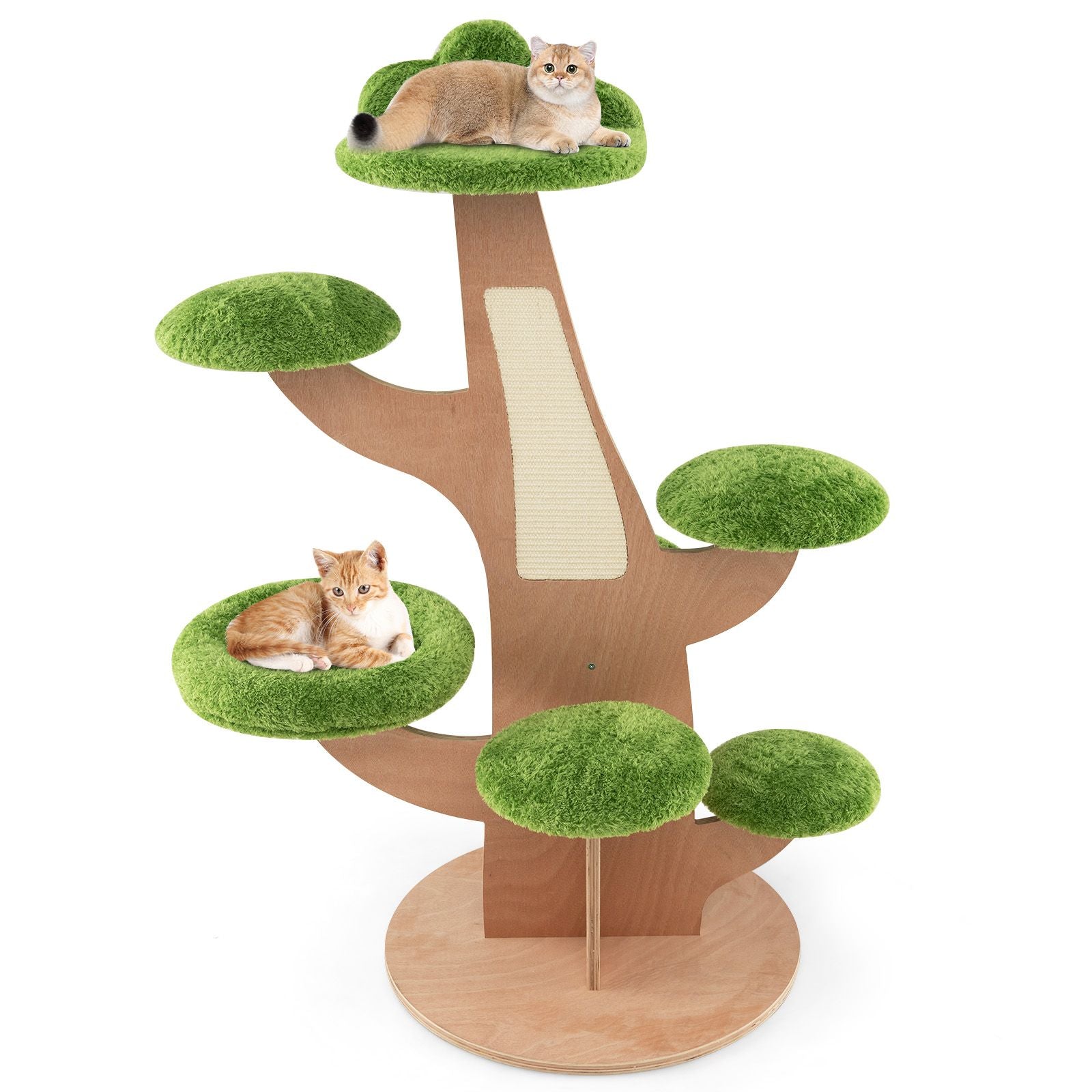 128 cm Multi-Level Pine Cat Tower with Sisal Scratching Board