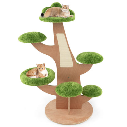 128 cm Multi-Level Pine Cat Tower with Sisal Scratching Board