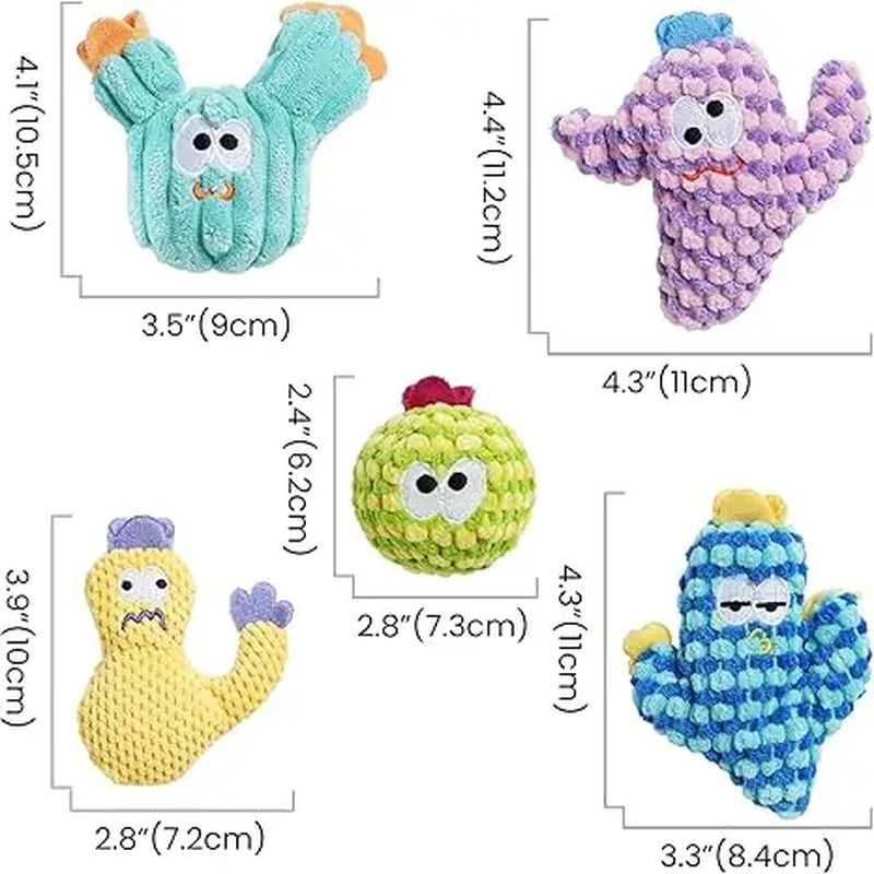 Pawsible 5-Pack Colorful Cactus Cat Toy Set with 100% Premium Cat Herb Filling - Natural Stimulation and Soft Teething Toys for Kittens
