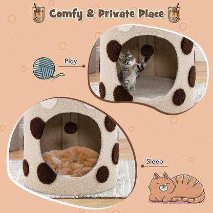 Charming Bubble Tea Cat Tree Tower with Interactive Scratching Post and Cozy Condo