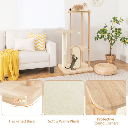 Multi-Level Modern Wood Cat Tree with Scratching Board and Post