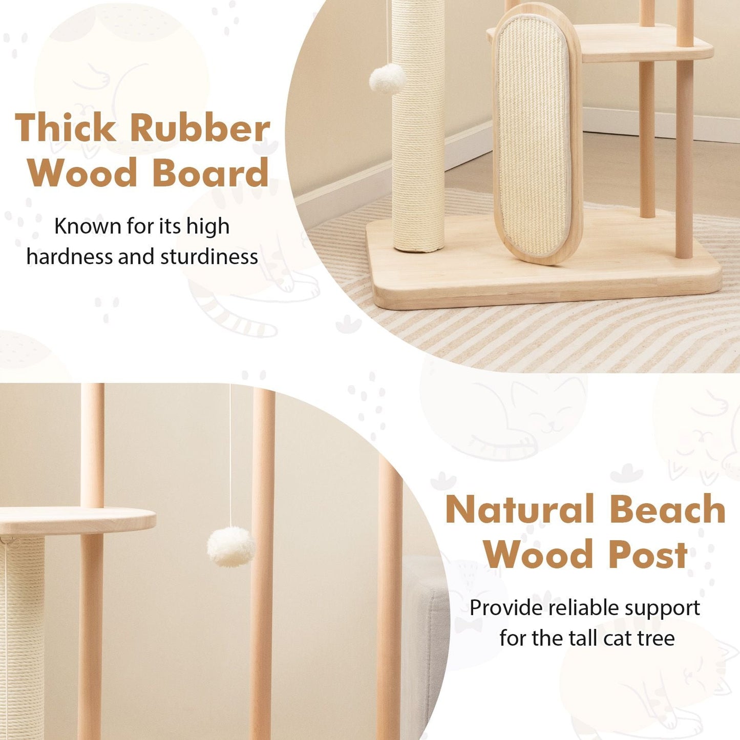Multi-Level Modern Wood Cat Tree with Scratching Board and Post