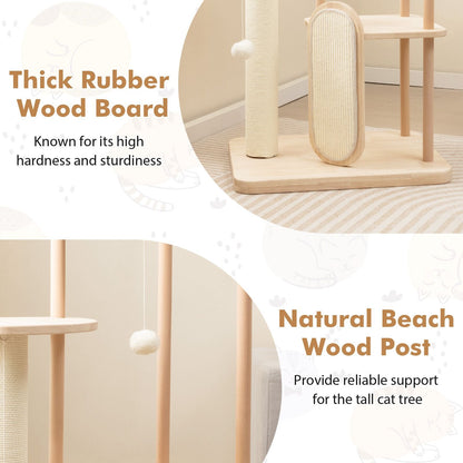 Multi-Level Modern Wood Cat Tree with Scratching Board and Post