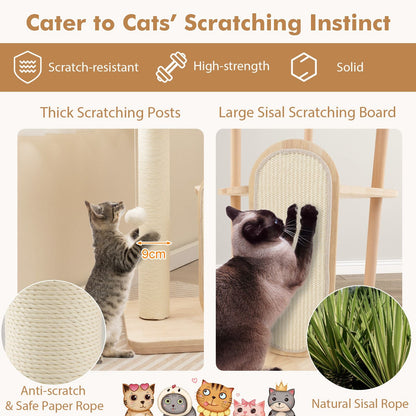 Multi-Level Modern Wood Cat Tree with Scratching Board and Post