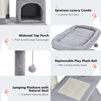 4-Tier Cat Tree with Scratching Posts and Interactive Dangling Ball