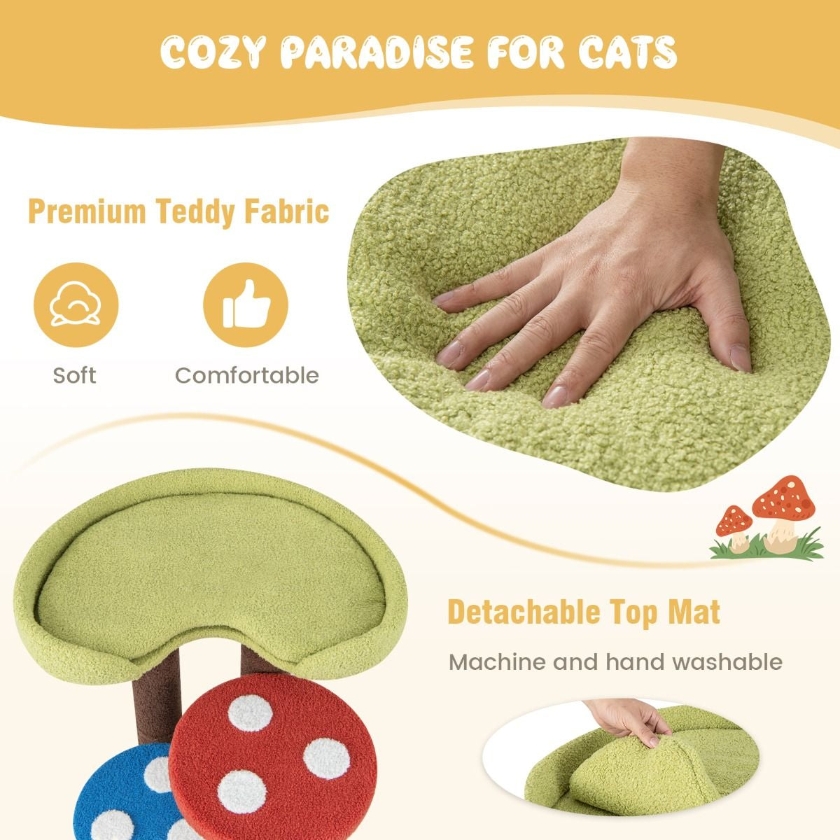 3-in-1 Cat Tree Featuring Three Fully Wrapped Sisal Posts with Removable Mat and Platforms