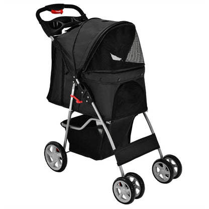 4-Wheel Folding Pet Stroller with Storage Basket and Adjustable Canopy System