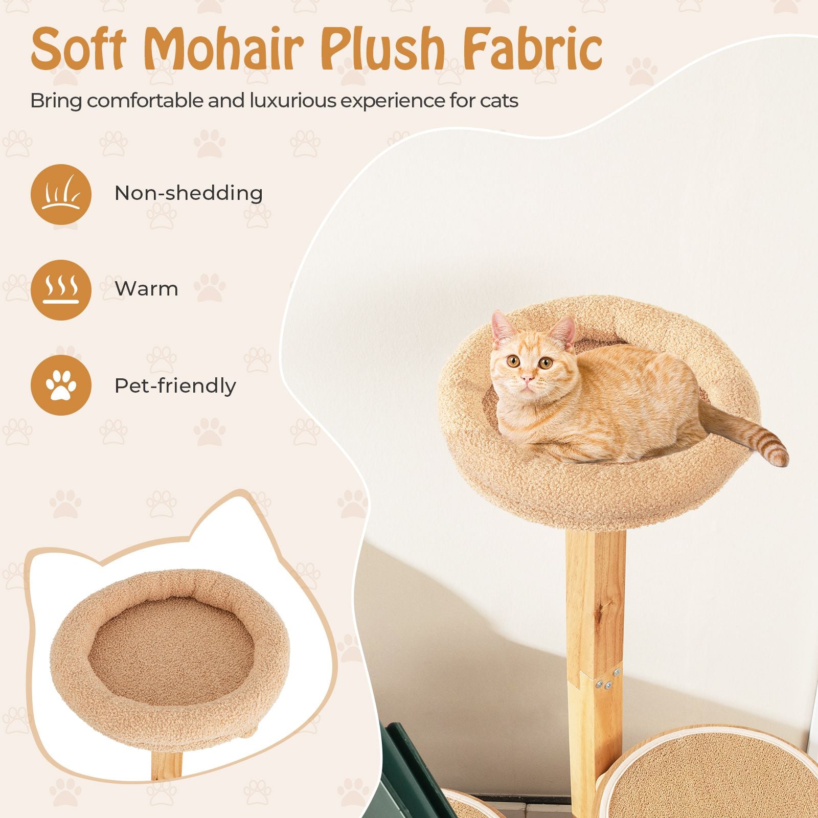 51-Inch Premium Wooden Cat Tree with Durable Solid Wood Post and Curved Plywood Frame
