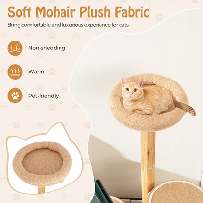 51-Inch Premium Wooden Cat Tree with Durable Solid Wood Post and Curved Plywood Frame