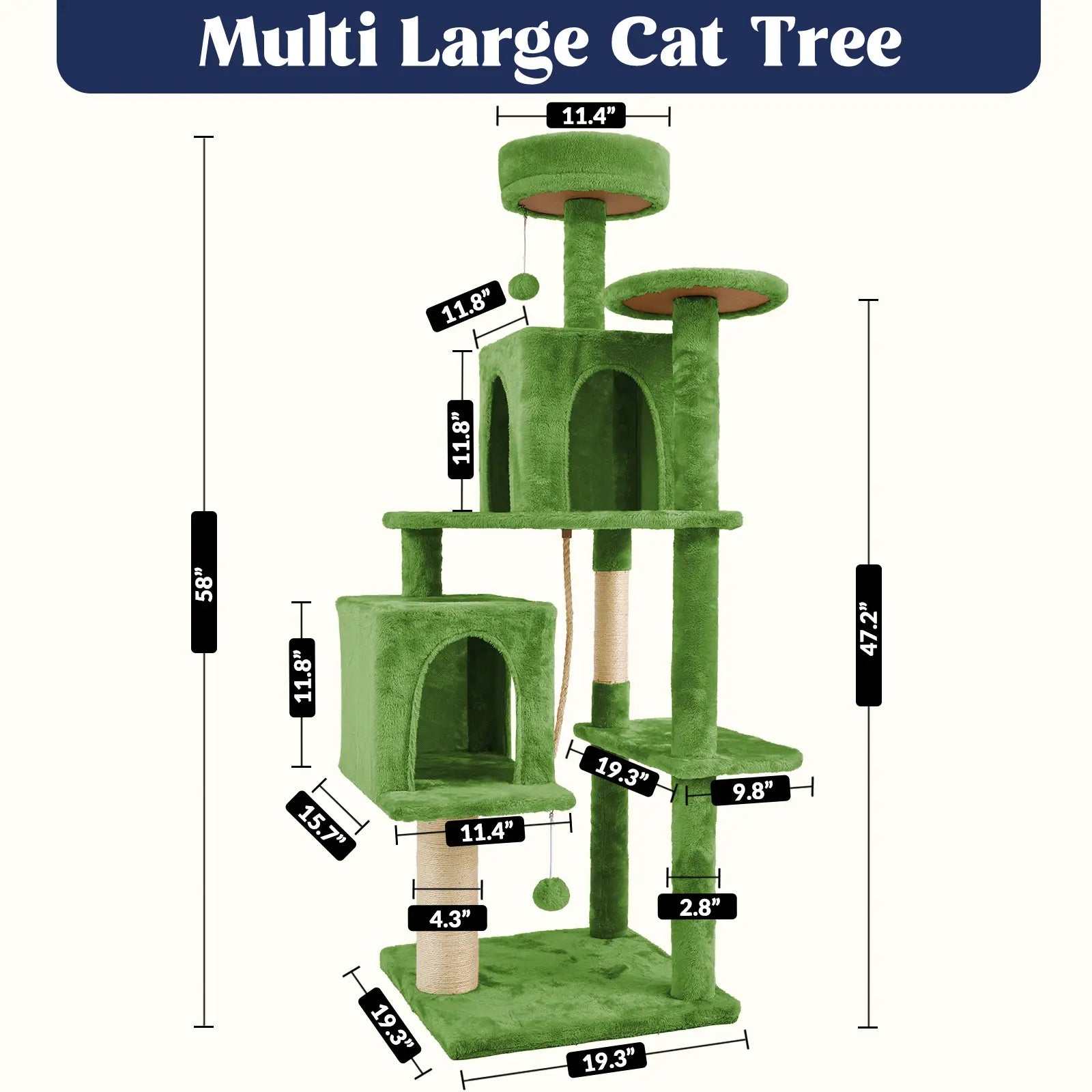 Wecharmer Indoor Cat Tree Tower with Plush Condo, Scratching Posts, and Hanging Ball - Ideal Pet Furniture with Green Leaf Design