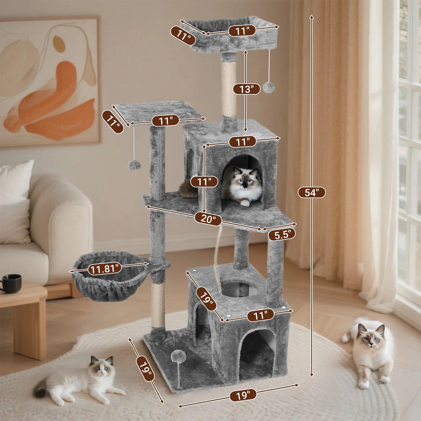Wecharmer Indoor Cat Tree Tower with Plush Condo, Scratching Posts, and Hanging Ball - Ideal Pet Furniture with Green Leaf Design