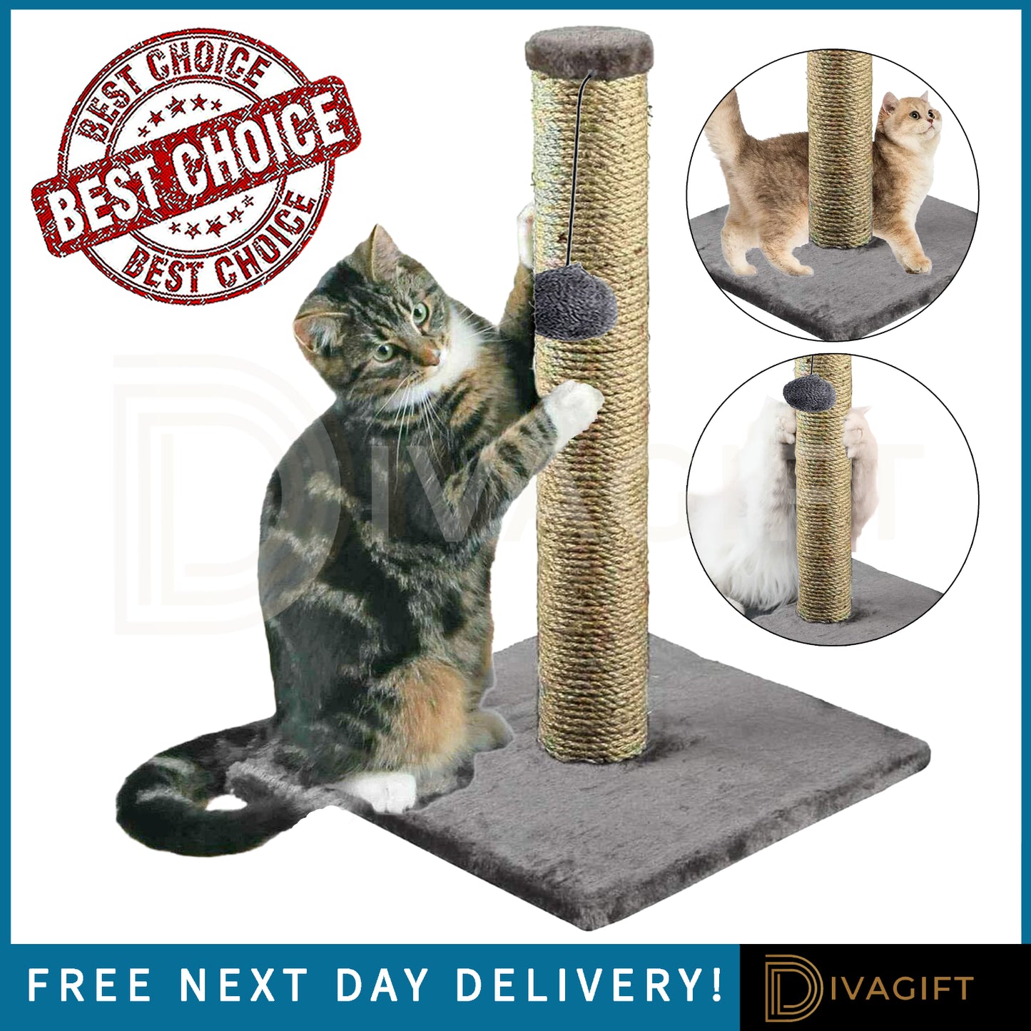 Cat Scratching Post - 40cm Sisal Pole for Kittens and Cats - New Design