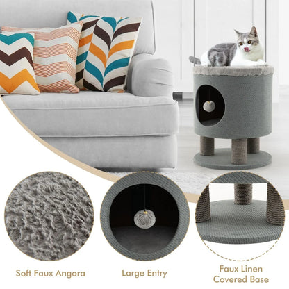 Indoor Cat Condo Stool with Scratching Posts and Plush Toy Ball