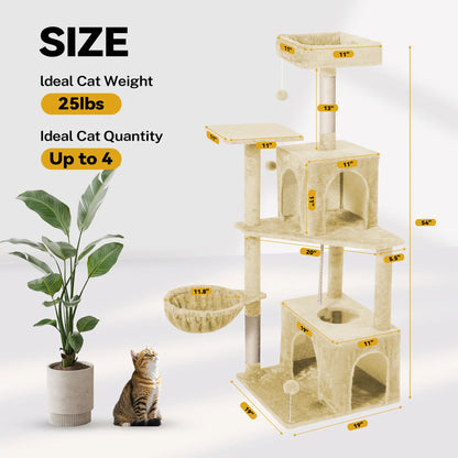 Wecharmer Indoor Cat Tree Tower with Plush Condo, Scratching Posts, and Hanging Ball - Ideal Pet Furniture with Green Leaf Design