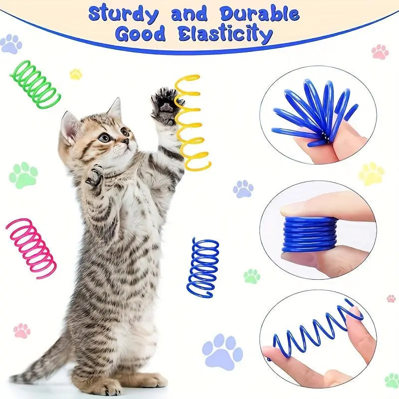 Interactive Cat Spiral Toy Set - 20 Colorful Plastic Springs for Hunting, Swatting, and Biting