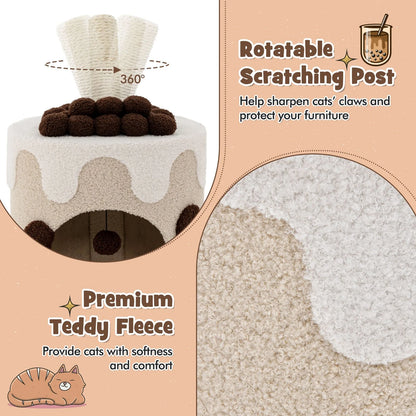 Charming Bubble Tea Cat Tree Tower with Interactive Scratching Post and Cozy Condo