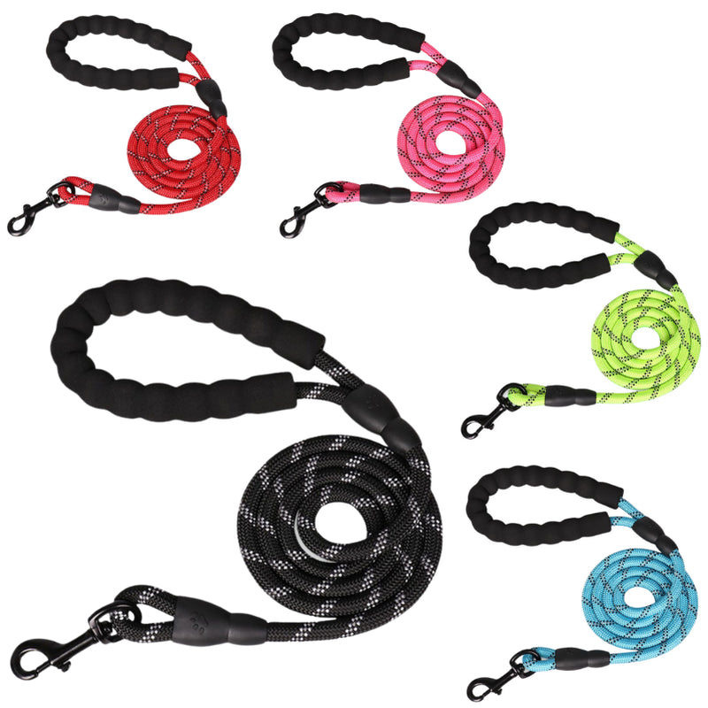 5FT Reflective Braided Dog Leash with Padded Foam Handle for Puppy Training