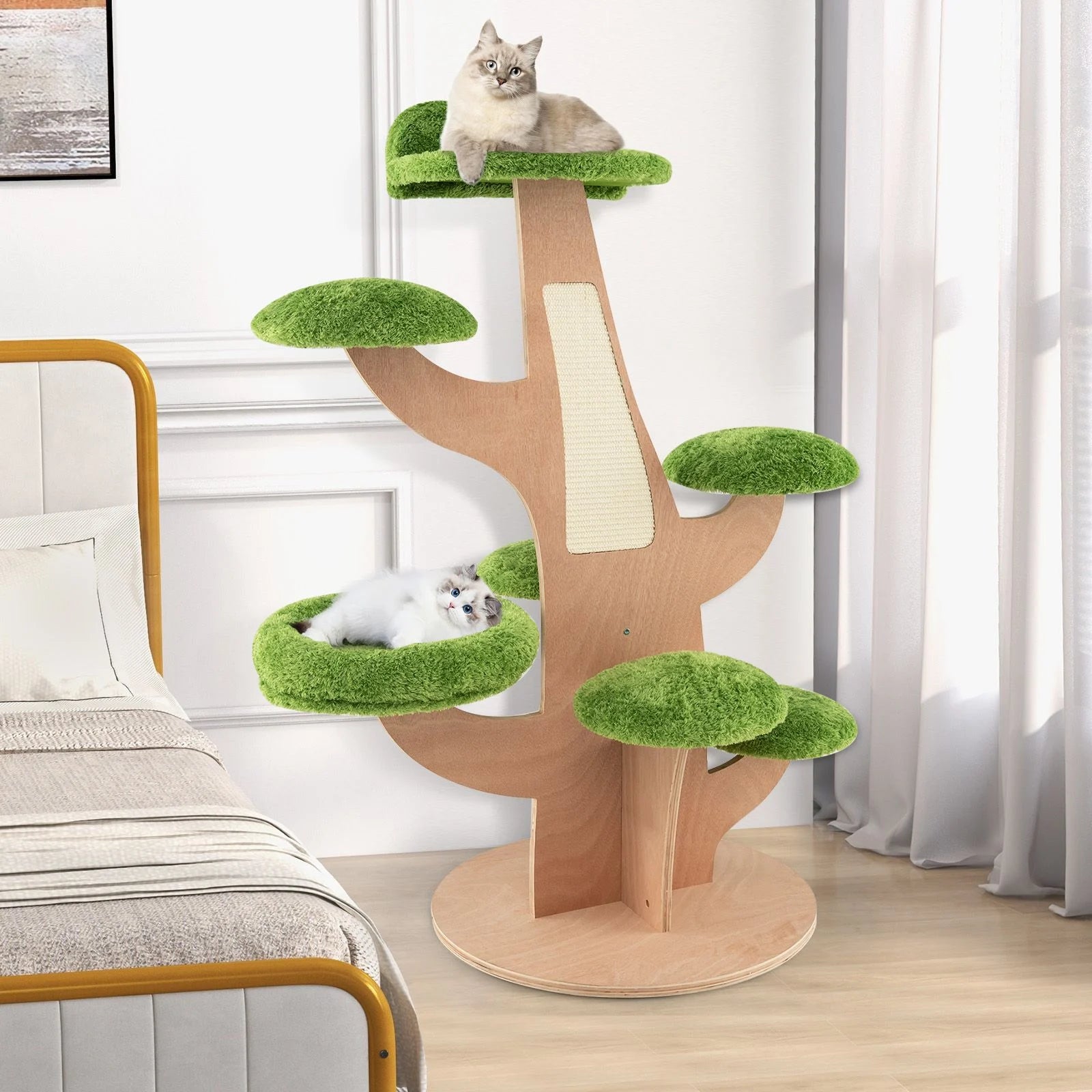128 cm Multi-Level Pine Cat Tower with Sisal Scratching Board