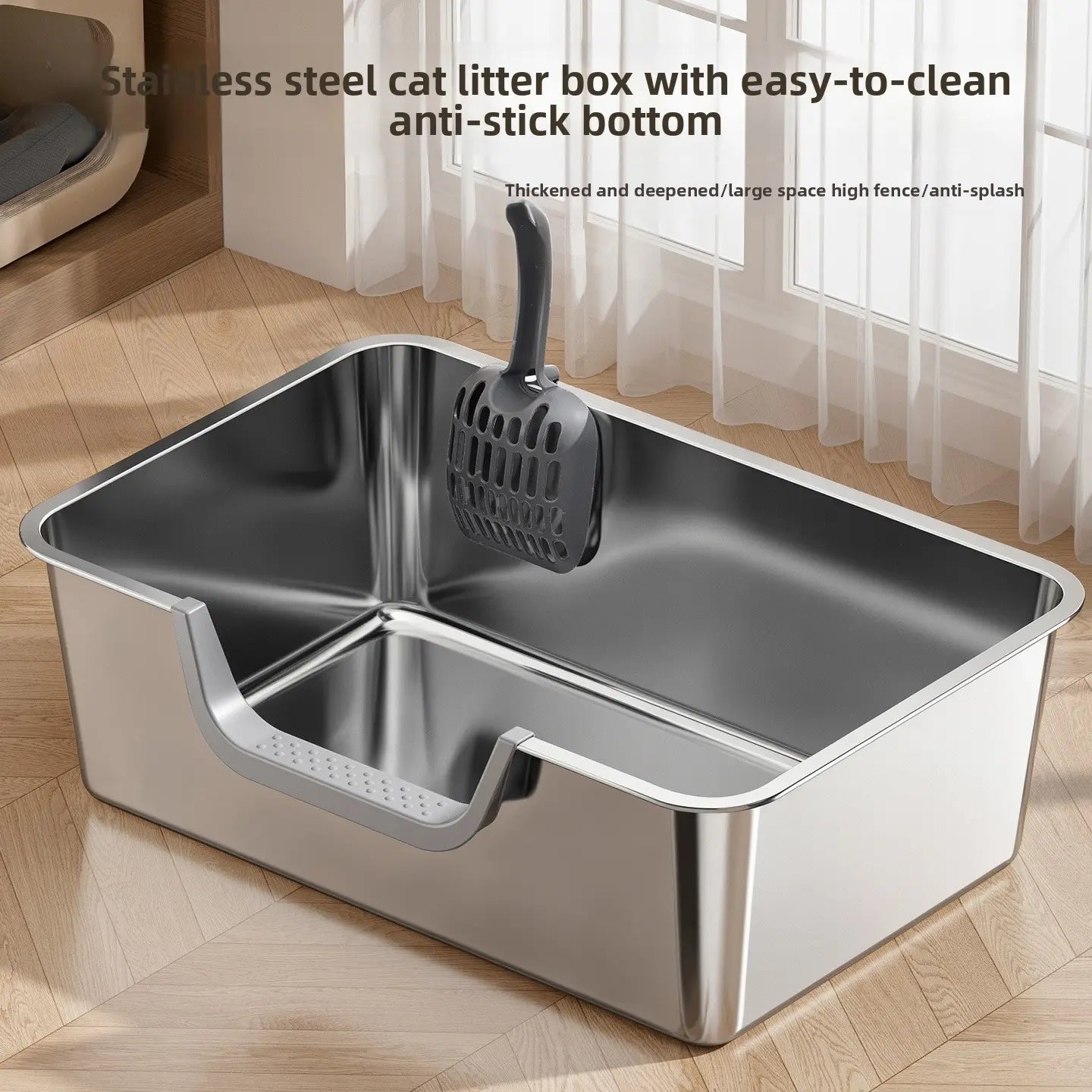 Extra Large Stainless Steel Cat Litter Box with Top Entry and Side Opening - Anti-Splash Design, Durable and Easy to Clean, 60x40x20 cm