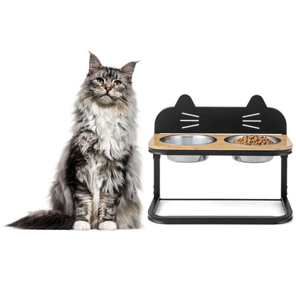 Elevated Cat Feeder with Dual Stainless Steel Bowls