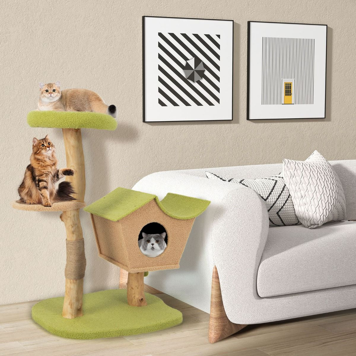Cat Activity Center with Padded Perch and Interactive Bell Balls for Indoor Use