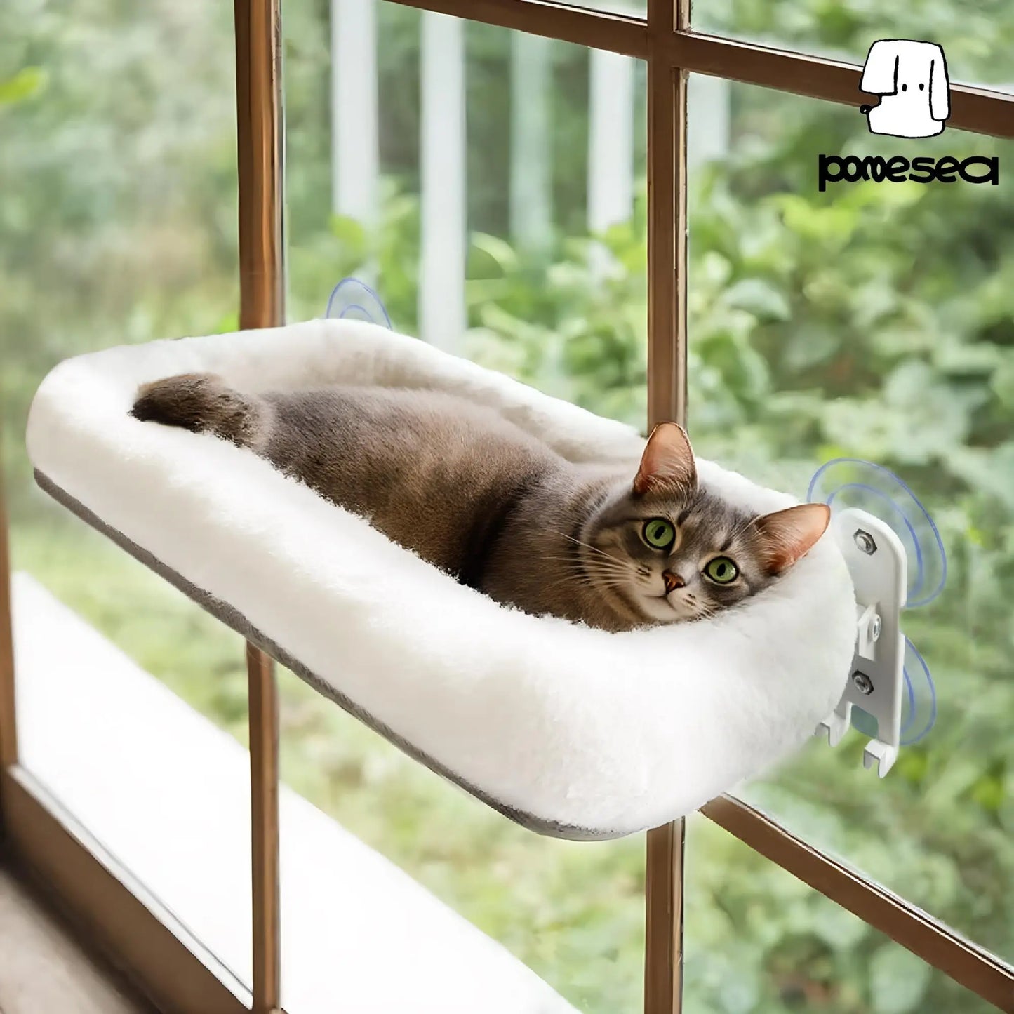 Folding Window Cat Hammock - Cordless, Machine Washable Bed with Durable Metal Frame and Strong Suction Cups for Cats and Small Dogs