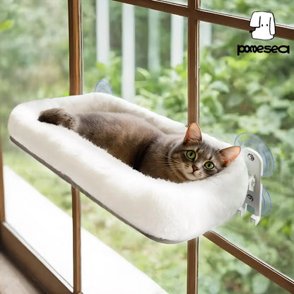 Folding Window Cat Hammock - Cordless, Machine Washable Bed with Durable Metal Frame and Strong Suction Cups for Cats and Small Dogs