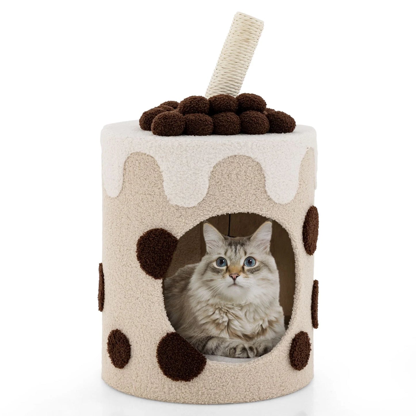 Charming Bubble Tea Cat Tree Tower with Interactive Scratching Post and Cozy Condo