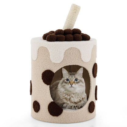 Charming Bubble Tea Cat Tree Tower with Interactive Scratching Post and Cozy Condo