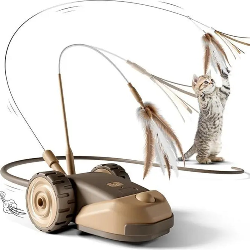3-in-1 Interactive Robot Mouse Cat Toy with Multiple Feather Attachments - USB Rechargeable and Hands-Free Play for Indoor Cats