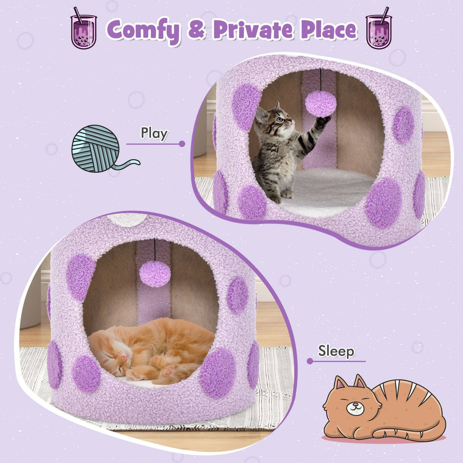 Charming Bubble Tea Cat Tree Tower with Interactive Scratching Post and Cozy Condo