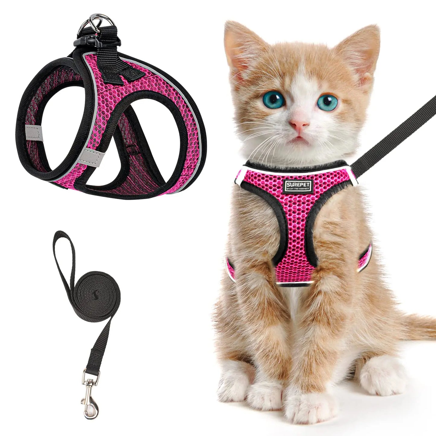 Escape-Proof Cat Harness and Leash Set - Adjustable Reflective Soft Mesh Vest for Kittens and Puppies, Comfortable Fit for Outdoor Walking, Easy Control and Durability