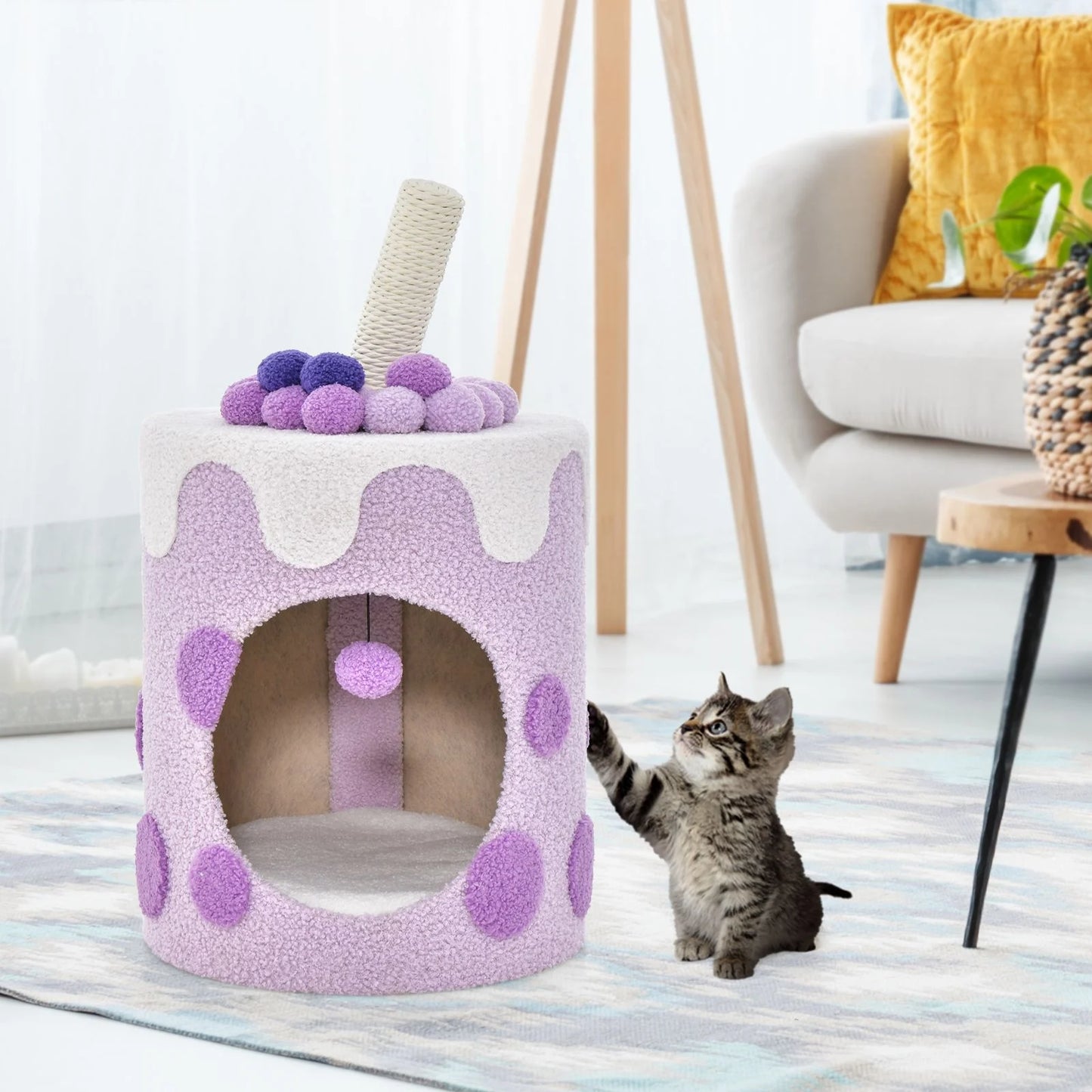 Charming Bubble Tea Cat Tree Tower with Interactive Scratching Post and Cozy Condo