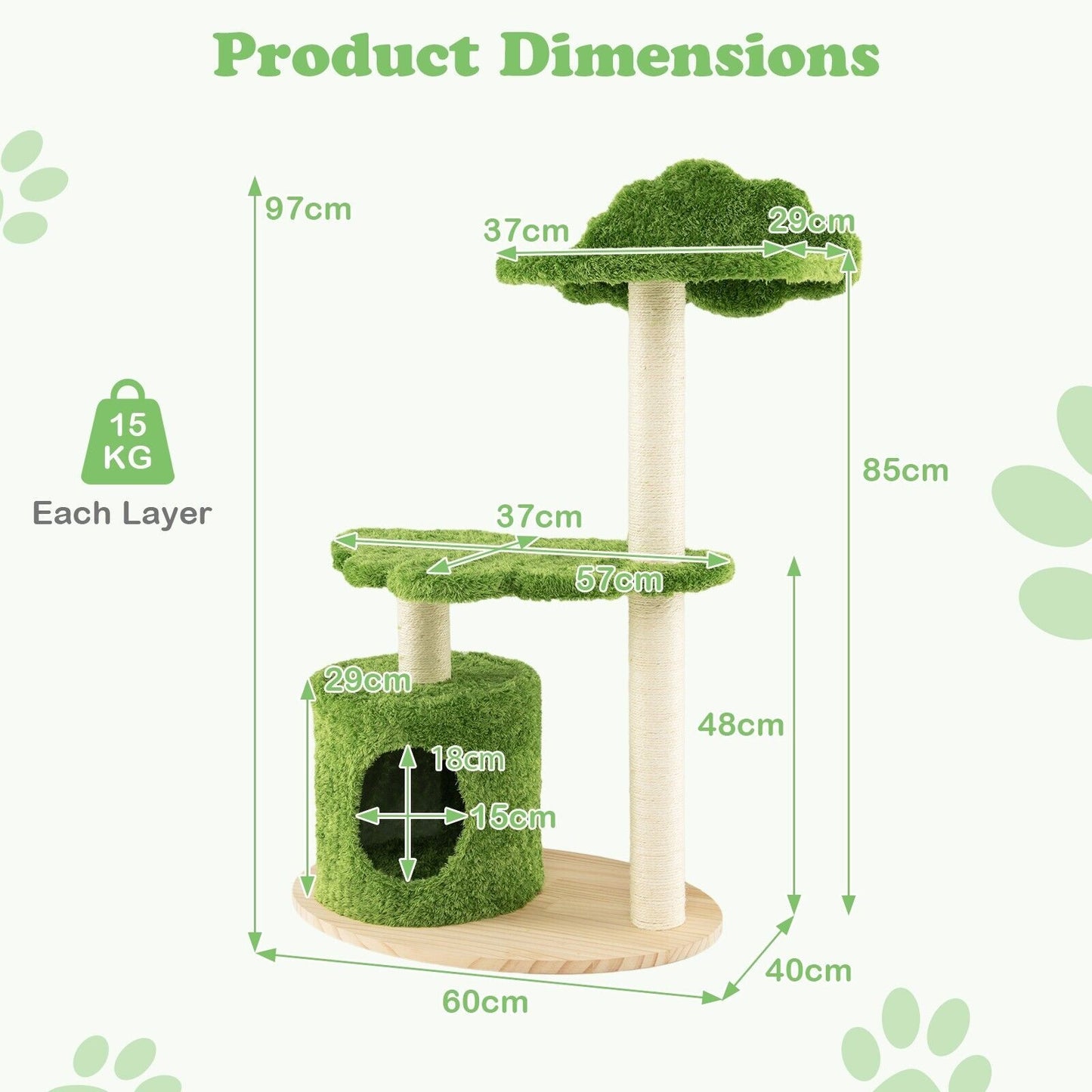 Stylish 97Cm Wooden Cat Tree - 3-Tier Activity Center for Play and Relaxation