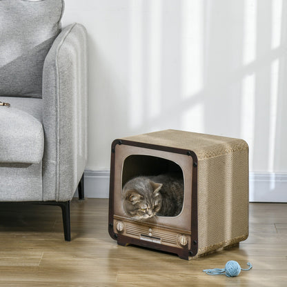 Charming Vintage TV Cat House & Scratcher: 2-In-1 Fun with Catnip for Your Feline Friend!