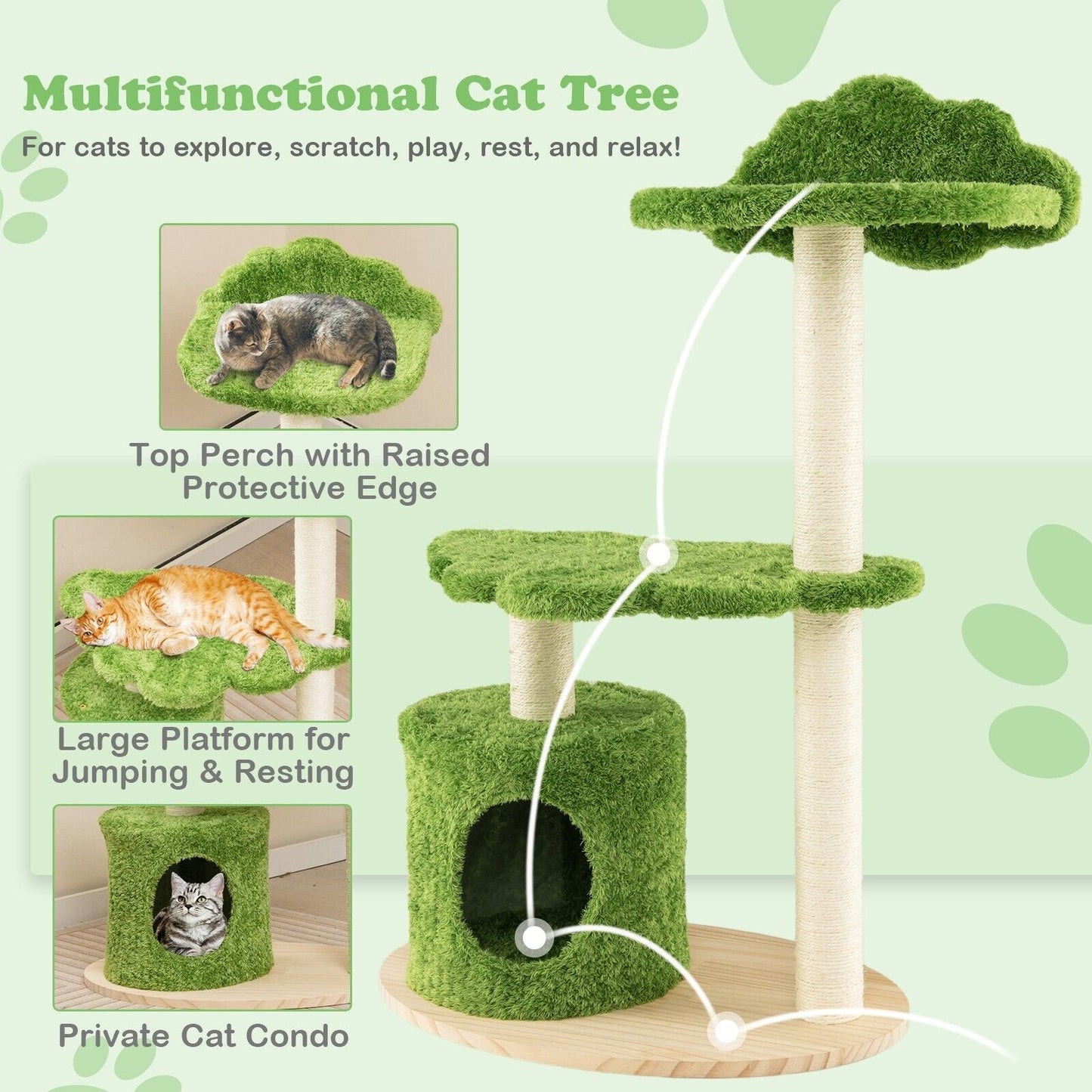 Stylish 97Cm Wooden Cat Tree - 3-Tier Activity Center for Play and Relaxation