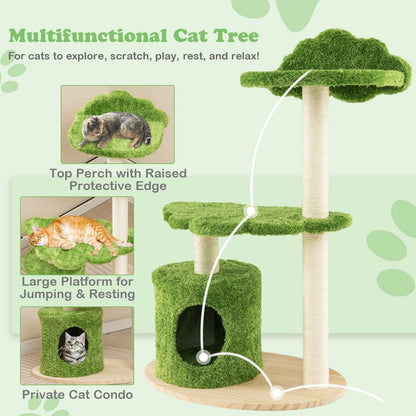 Stylish 97Cm Wooden Cat Tree - 3-Tier Activity Center for Play and Relaxation