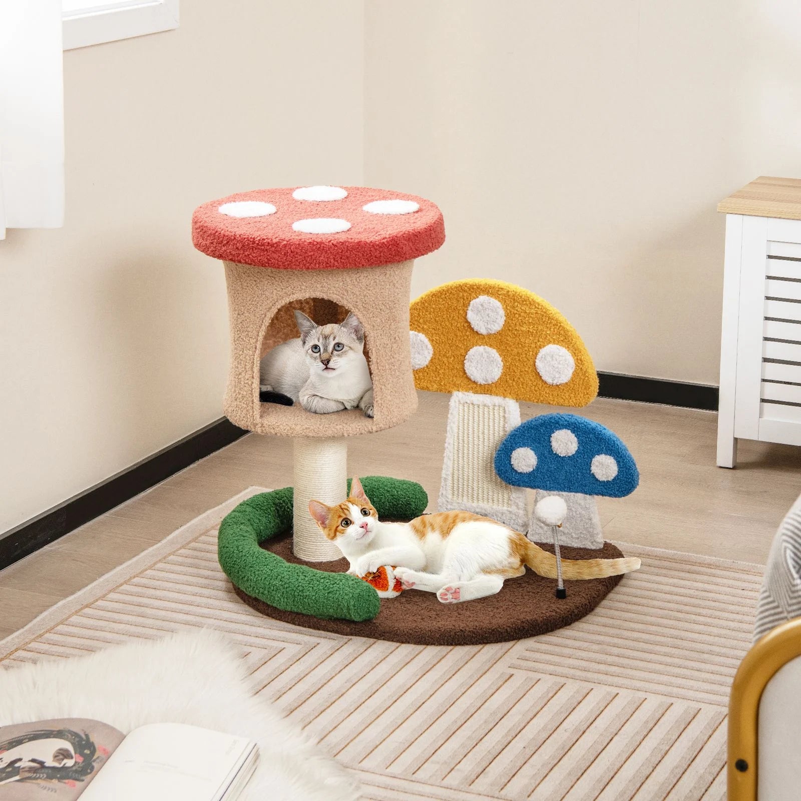 4-in-1 Cat Tree with Enclosed Condo and Elevated Platform Featuring Full-Wrapped Sisal Post