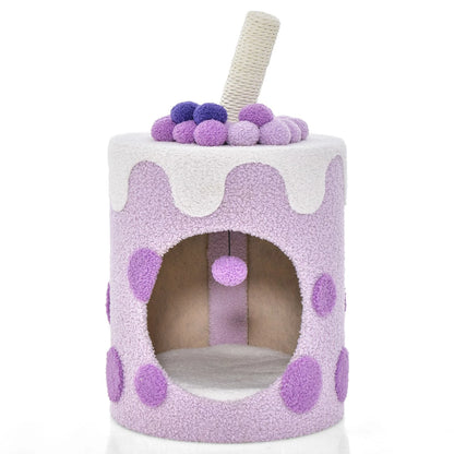 Charming Bubble Tea Cat Tree Tower with Interactive Scratching Post and Cozy Condo
